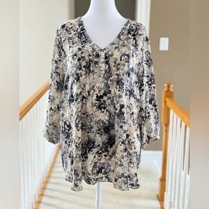Rose and  Olive Women's Plus Tunic V-neck‎ Top 3/4 Sleeves Size 1X